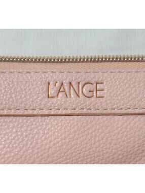 L'ange Make Up Cosmetics Bag Peach Faux Pebble Leather Zip Closure Travel Pouch